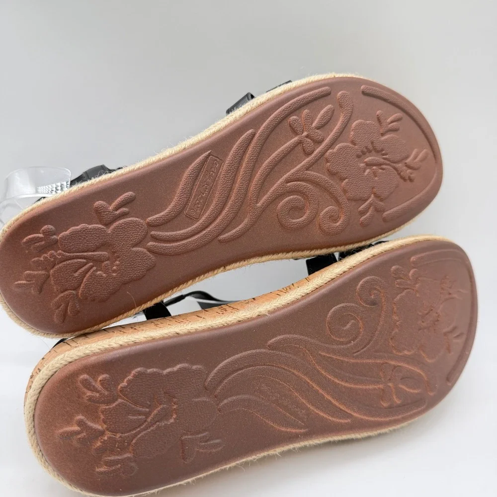 Easy Street Women Black Laser Cut Wedge Espadrille Sandals 31-6731 Size 9.5 W